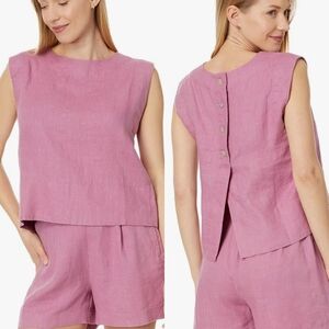 MADEWELL Linen Sleeveless Trent Top Blouse Buttons NP005 PINK Bateau Neck Boxy